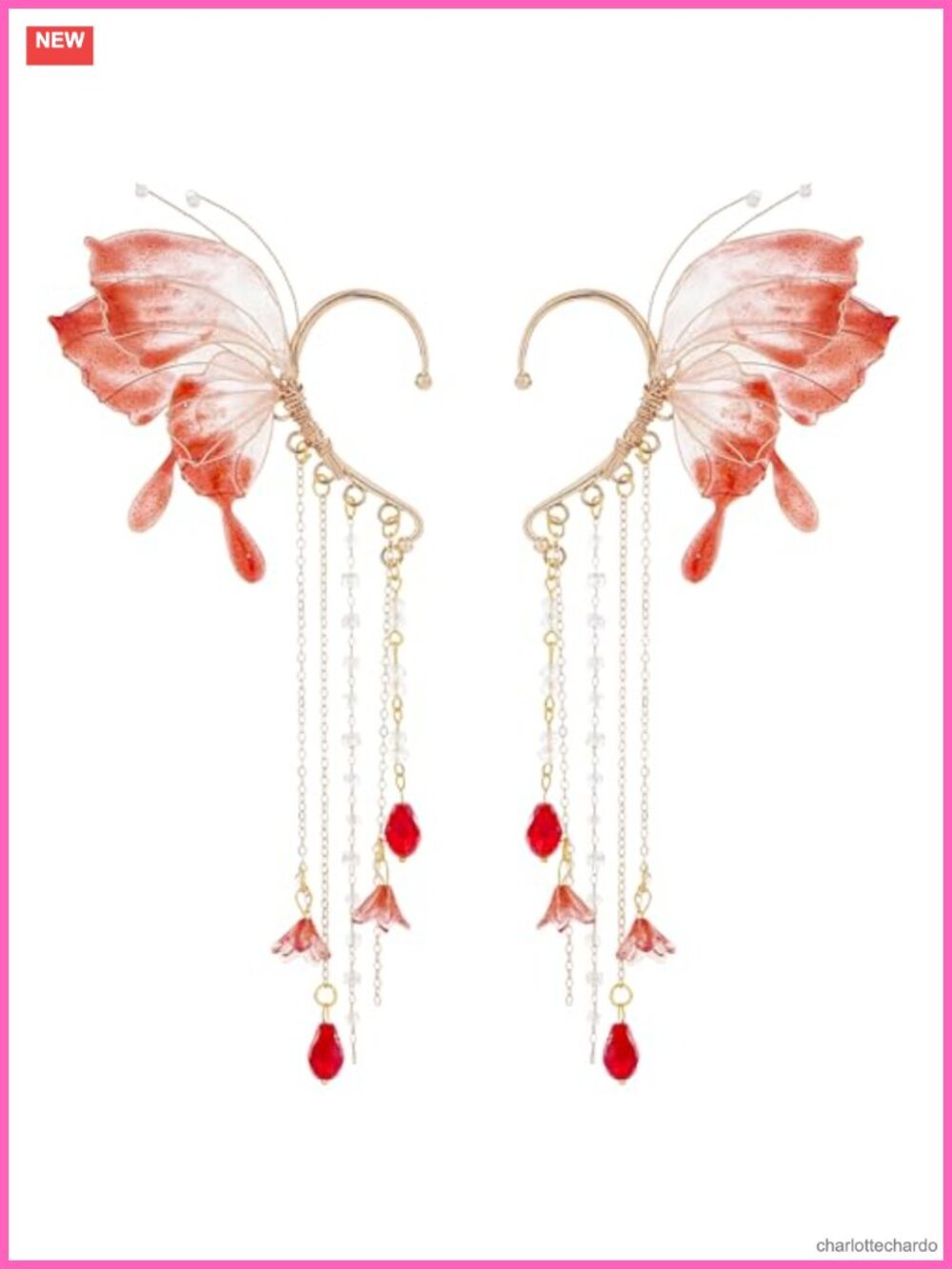 Butterfly Elf Ear Cuffs Tassel Fairy Renaissance Costume Accessory